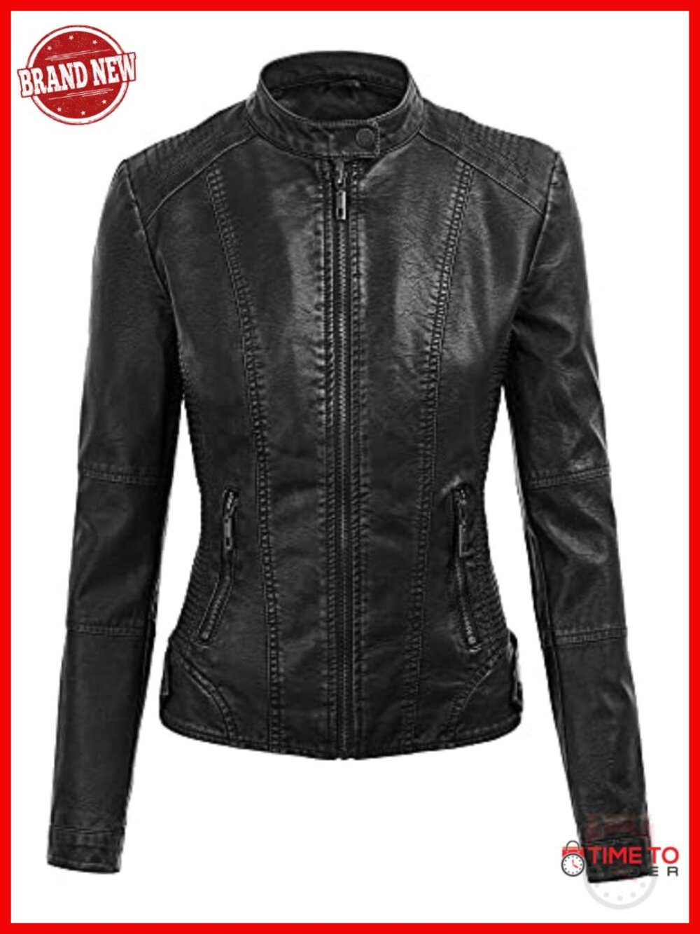 Faux Leather Moto Biker Jacket Coat with Removable Hood - Picture 4 of 6